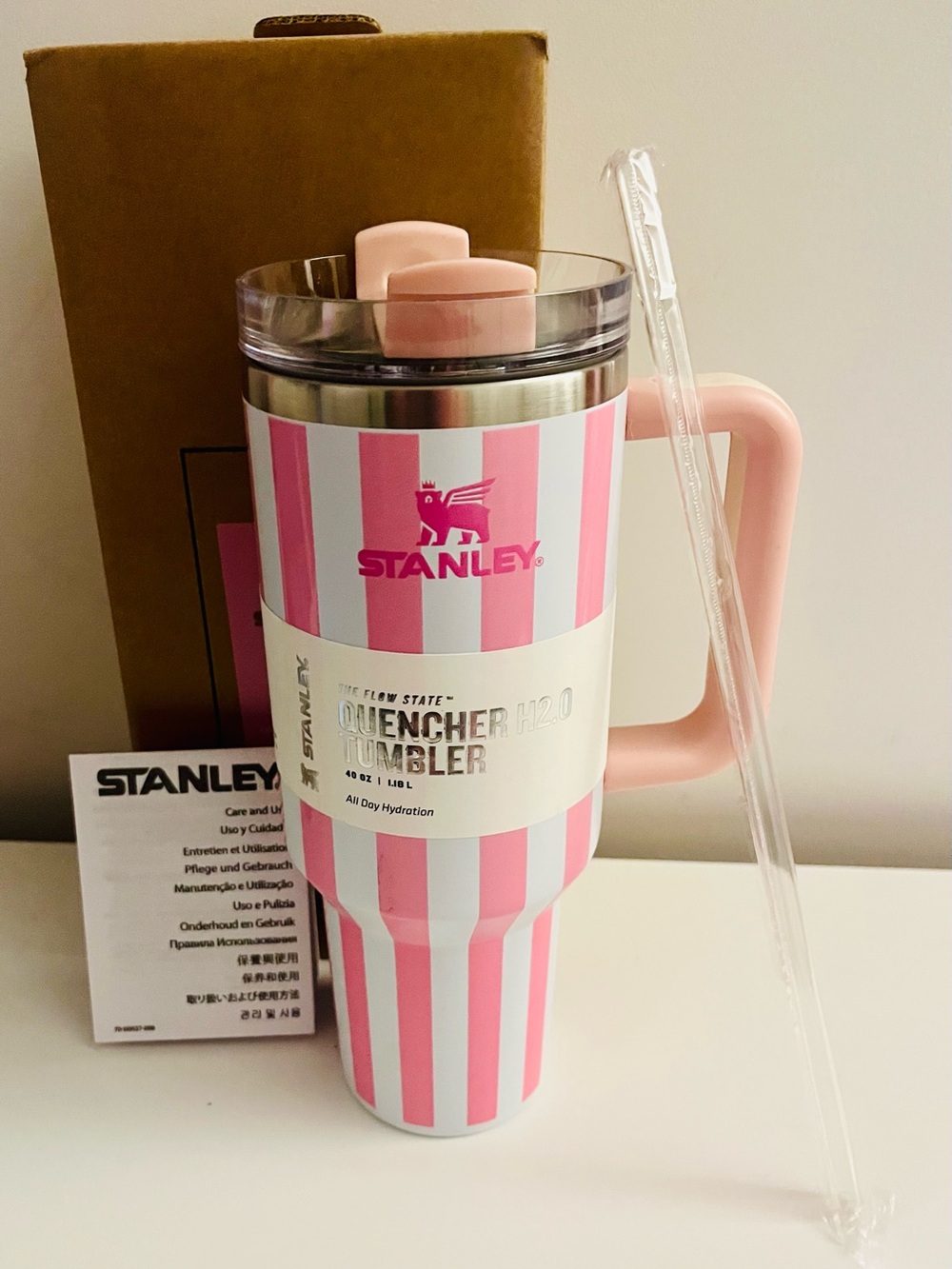 Stanley Pink Striped Quencher H2.0 Tumbler 40oz
